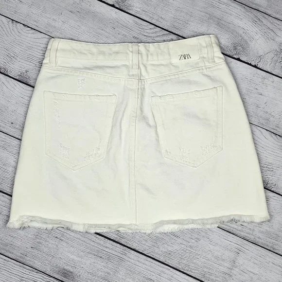 Zara Denim Skirt White Distressed, Size S - Picture 2 of 13